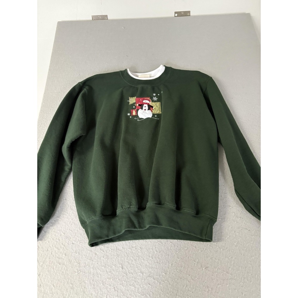 Top Stitch By Morning Sun Sweatshirt Womens Large Green Christmas Snowman Cute